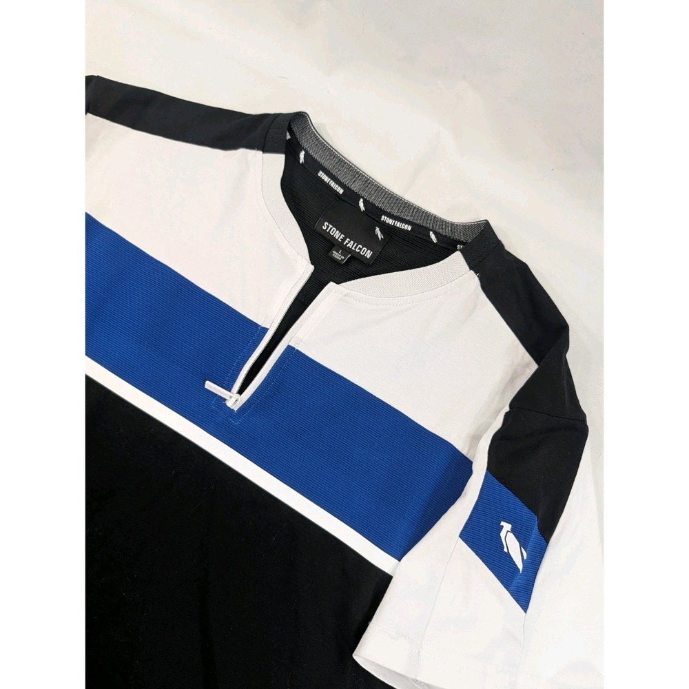 Stone Falcon Polo Shirt Mens Large Zip Collar Black Trim Short‎ Sleeve Modern